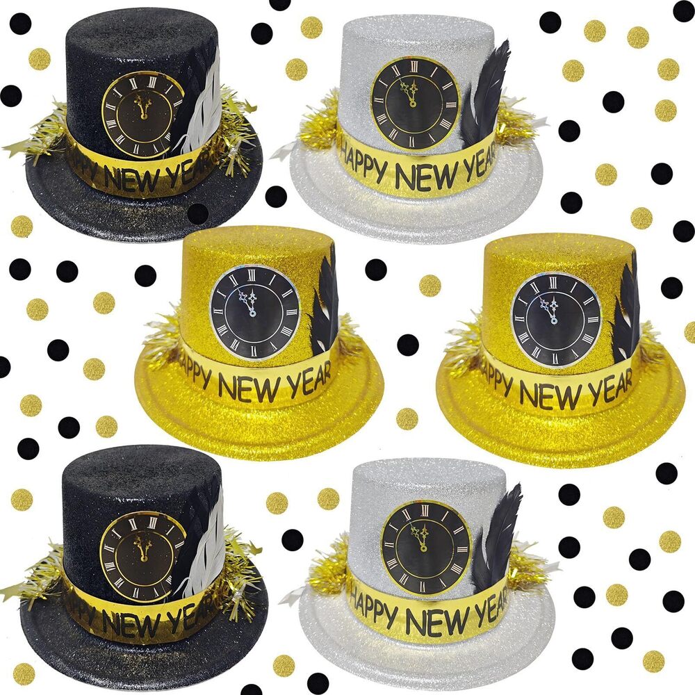 6909 New Year's Eve Party Supplies 2025 - 6 Pcs Adults Black, Silver & Gold